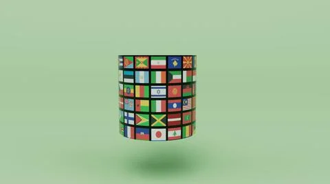 3d render Planet Earth globe with all country flag on Sandrift color backgrou Illustrazione stock