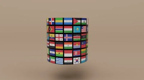 3d render Planet Earth globe with all country flag on Sandrift color backgrou Illustrazione stock