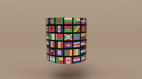 3d render Planet Earth globe with all country flag on Sandrift color backgrou Illustrazione stock
