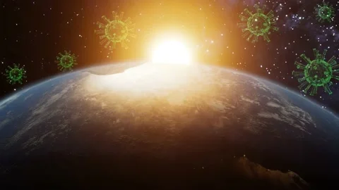 3D Render of planet eearth spinning with virus cells above the planet, covid 19 Video stock 141228149