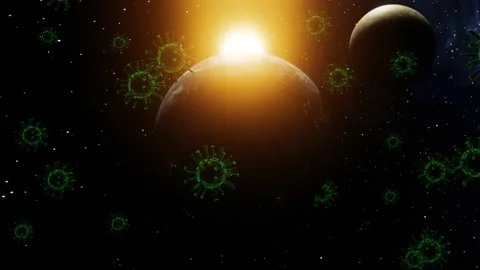 3D Render of planet eearth spinning with virus cells above the planet, covid 19 Stock Footage 141677582