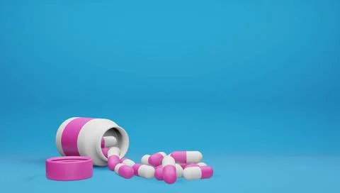 3D render of a plastic bottle with antiviral drugs in capsules. Stock Illustration