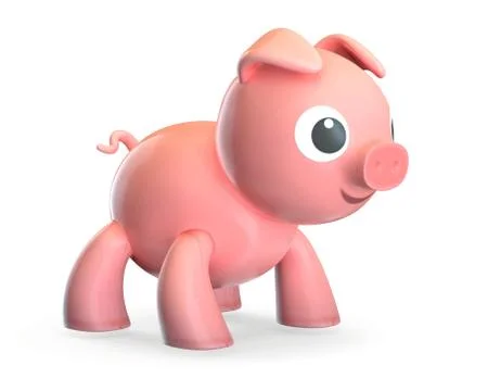 3D render of plastic pink toy pig isolated on white. Stock Illustration