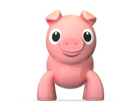 3D render of plastic pink toy pig isolated on white. Illustrazione stock