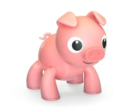 3D render of plastic pink toy pig isolated on white. Stock Illustration