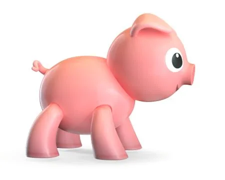 3D render of plastic pink toy pig isolated on white. Stock Illustration