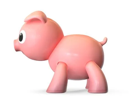 3D render of plastic pink toy pig isolated on white. Stock Illustration