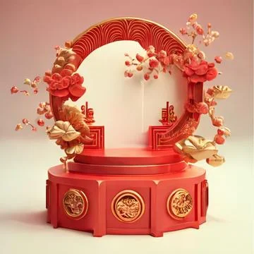 3d render of podium with decoration chinese new year Stock Illustration
