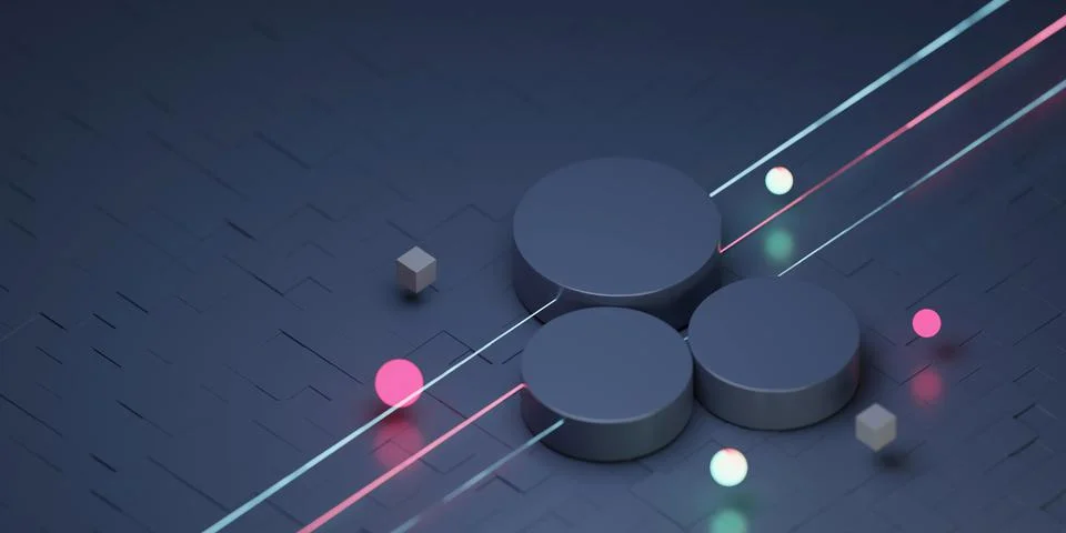 3d render podium , platform studio disply scene with neon.  showcase scene fo Stock Illustration