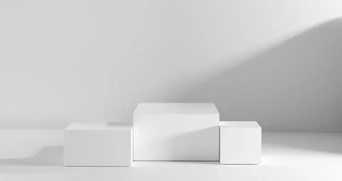 3D render podium, Square stand white pedestals under soft lighting, Creatin.. Stock Photos
