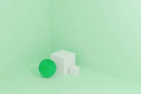 3d render of podium stage and glass green sphere. Minimal monochrome concept Stock Illustration