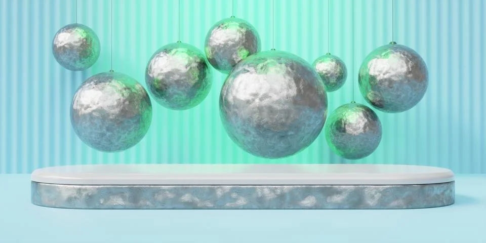 3d render of podium stage iron balls on background Stock-Illustration