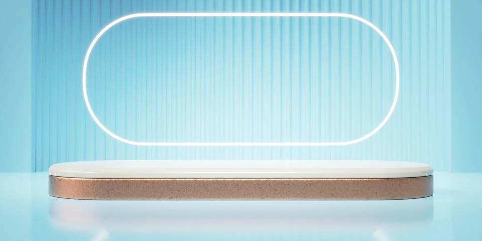 3d render of podium stage minimal blue wall scene Stock-Illustration