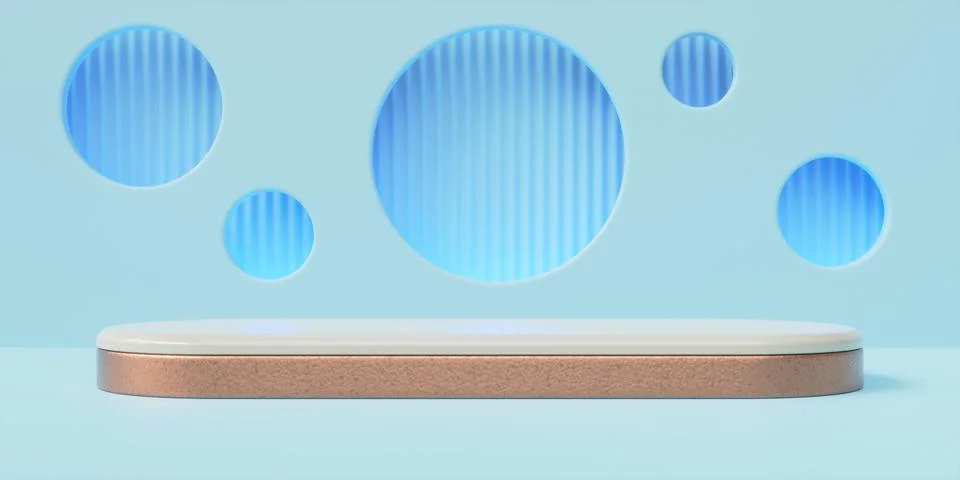 3d render of podium stage minimal blue wall scene Stock-Illustration