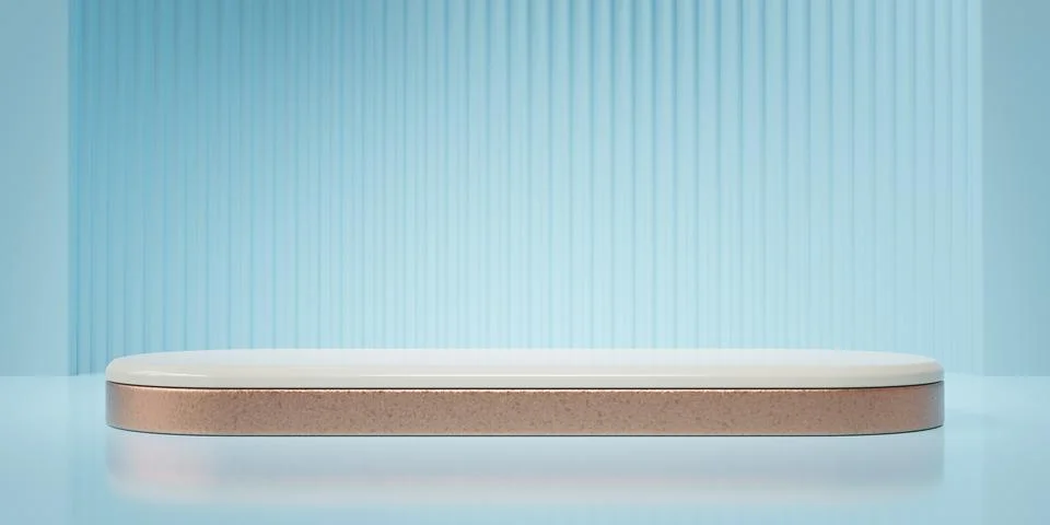 3d render of podium stage minimal blue wall scene Stock-Illustration