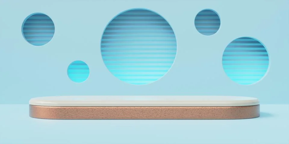 3d render of podium stage minimal blue wall scene Stock-Illustration