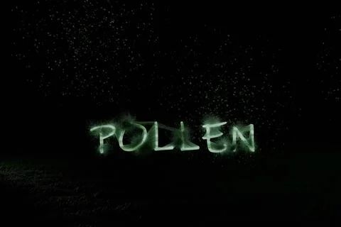 3d render of pollen text with grass, weeds and flying allergens Stock Illustration
