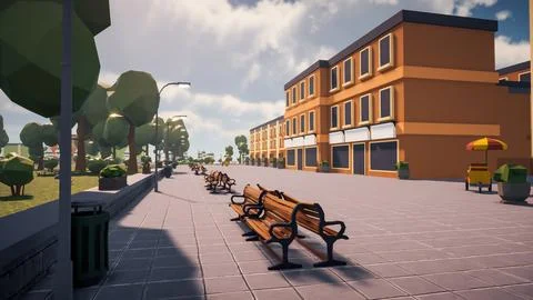3D Render Polygon street in the old town and sustainable development, envir.. Stock Illustration