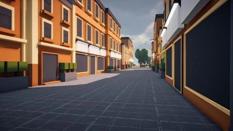3D Render Polygon street in the old town and sustainable development, envir.. Ilustración de archivo