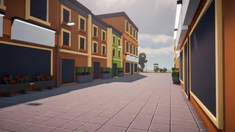 3D Render Polygon street in the old town and sustainable development, envir.. Ilustración de archivo