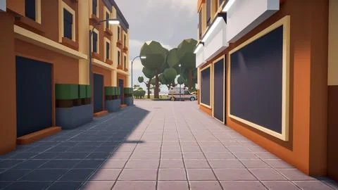 3D Render Polygon street in the old town and sustainable development, envir.. Ilustración de archivo