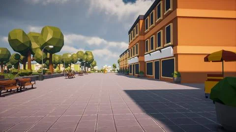3D Render Polygon street in the old town and sustainable development, envir.. Stock Illustration