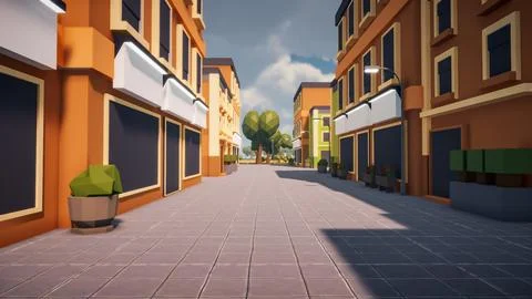 3D Render Polygon street in the old town and sustainable development, envir.. Stock Illustration