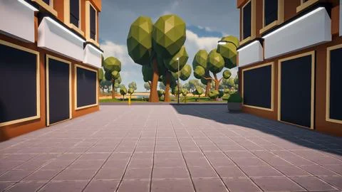 3D Render Polygon street in the old town and sustainable development, envir.. Ilustración de archivo