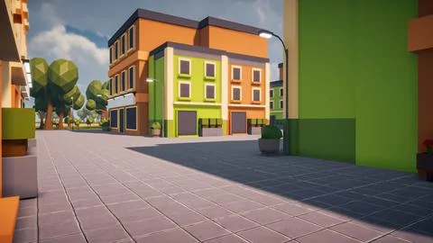 3D Render Polygon street in the old town and sustainable development, envir.. Ilustración de archivo