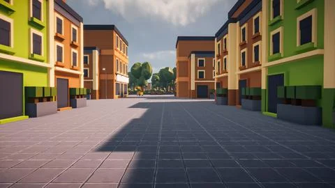 3D Render Polygon street in the old town and sustainable development, envir.. Ilustración de archivo