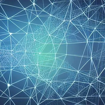 3D render of a polygonal background with connections with speed line lights Stockillustratie