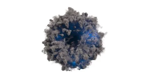 3d render portal smoke ring with blue flash on white background Stockillustratie