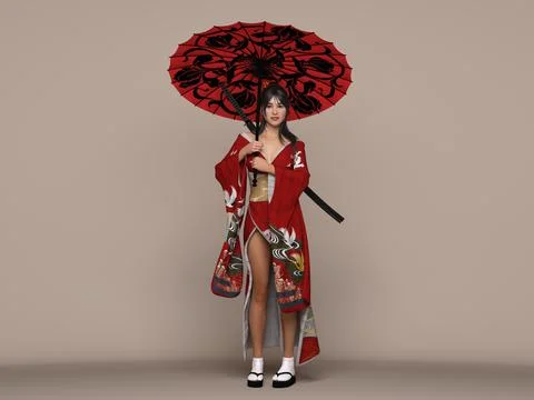 3D render : the portrait of an anime girl pose as the anime fighter girl Illustrazione stock