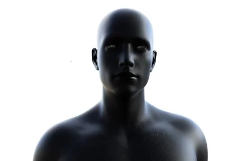 3D render. Portrait of a black bald man on a white background. Stock Illustration