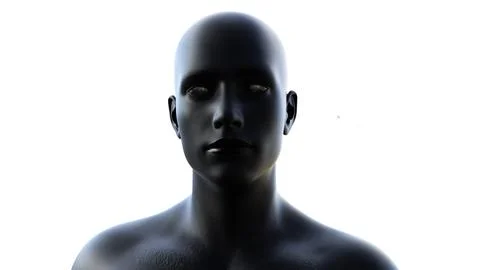 3D render. Portrait of a black bald man on a white background. Stock Photos