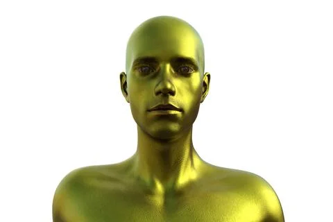 3D render. Portrait of a gold bald man on a white background. Stock Illustration