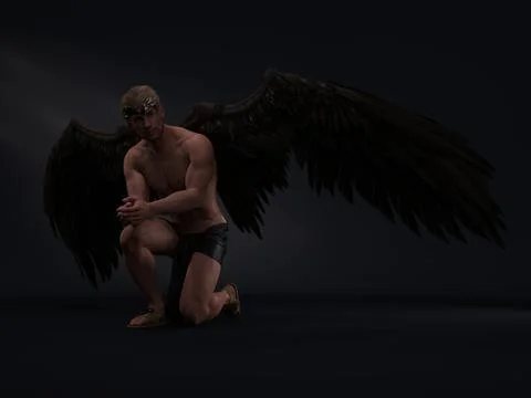 3D Render : Portrait of handsome warrior male angel Stock Illustration