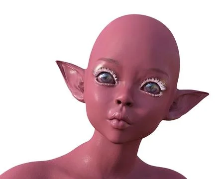 3d render. Portrait of a pink elf on a white background. Stock Illustration