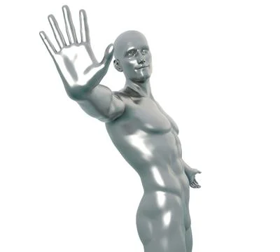 3D Render : Portrait of silver metal texture male character Stock Illustration