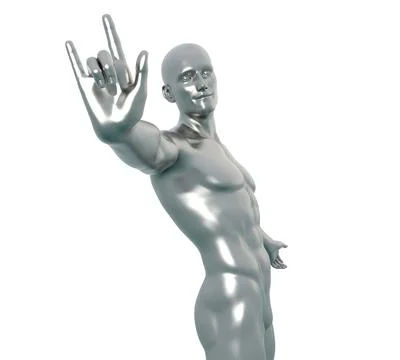 3D Render : Portrait of silver metal texture male character Stock Illustration