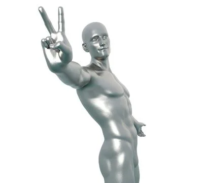 3D Render : Portrait of silver metal texture male character Stock Illustration