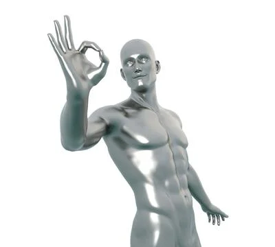 3D Render : Portrait of silver metal texture male character Illustrazione stock