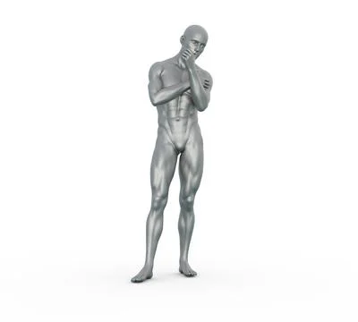 3D Render : Portrait of silver metal texture male character Illustrazione stock