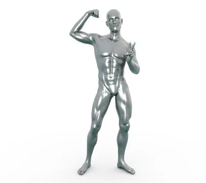 3D Render : Portrait of silver metal texture male character Stock Illustration