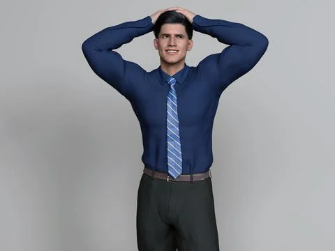 3D Render : Portrait of a smiling young handsome man Stock Illustration