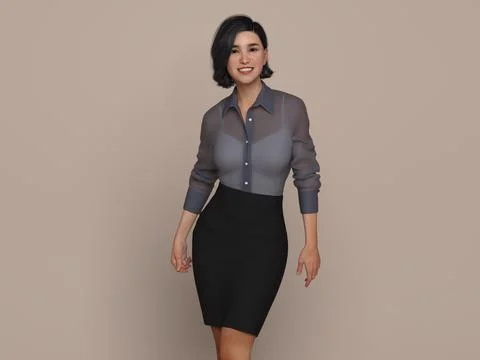 3D Render : Portrait of a smiling young beautiful woman Stock Illustration