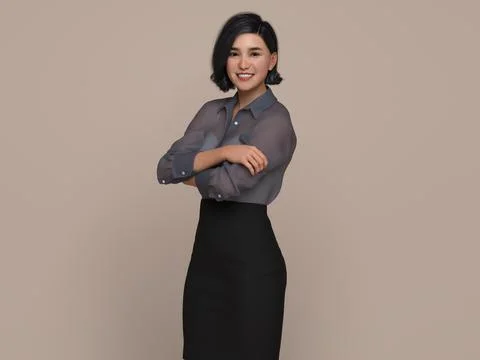 3D Render : Portrait of a smiling young beautiful woman Stock Illustration