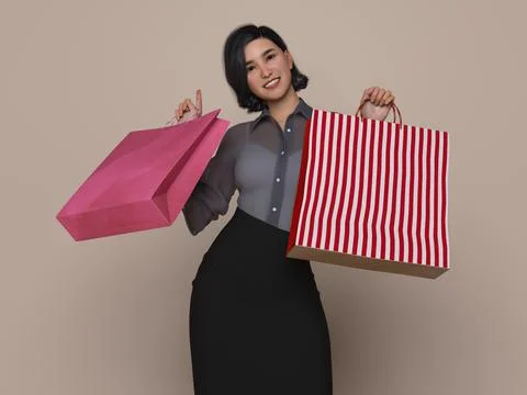 3D Render : Portrait of a smiling young beautiful woman Stock Illustration