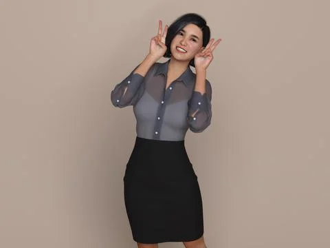 3D Render : Portrait of a smiling young beautiful woman Stock Illustration