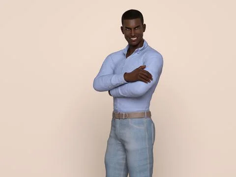 3D Render : Portrait of a smiling young handsome man Stock Illustration